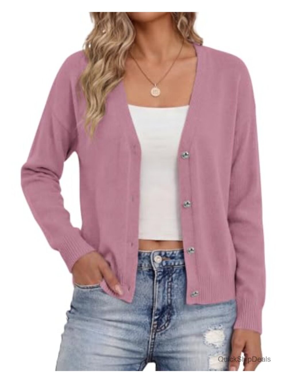 Cropped Cardigan V Neck Lightweight Knit Sweater